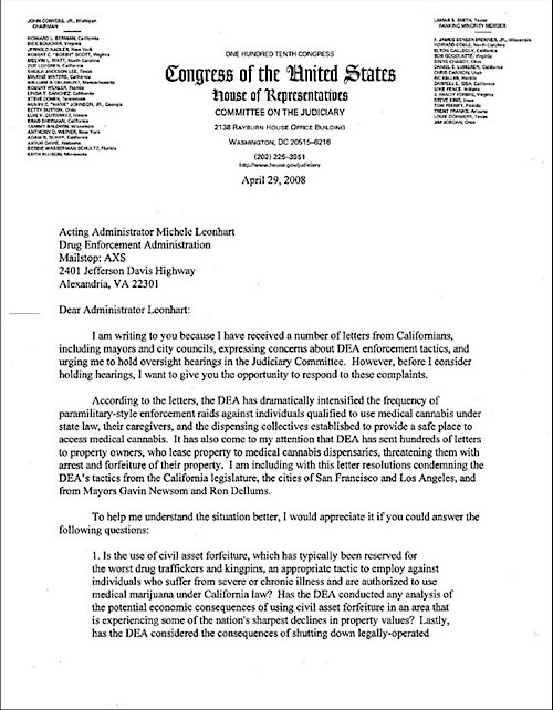 john conyers wants dea to stop busting california medical marijuana recommendation letter